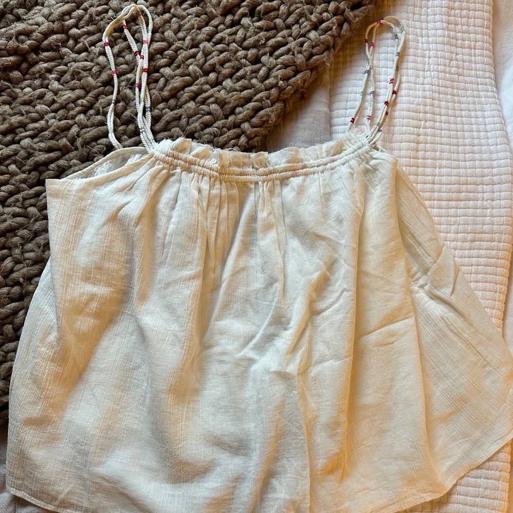 NWTs Zara Topstitched Gauze Top, XL, White/Multicolored
